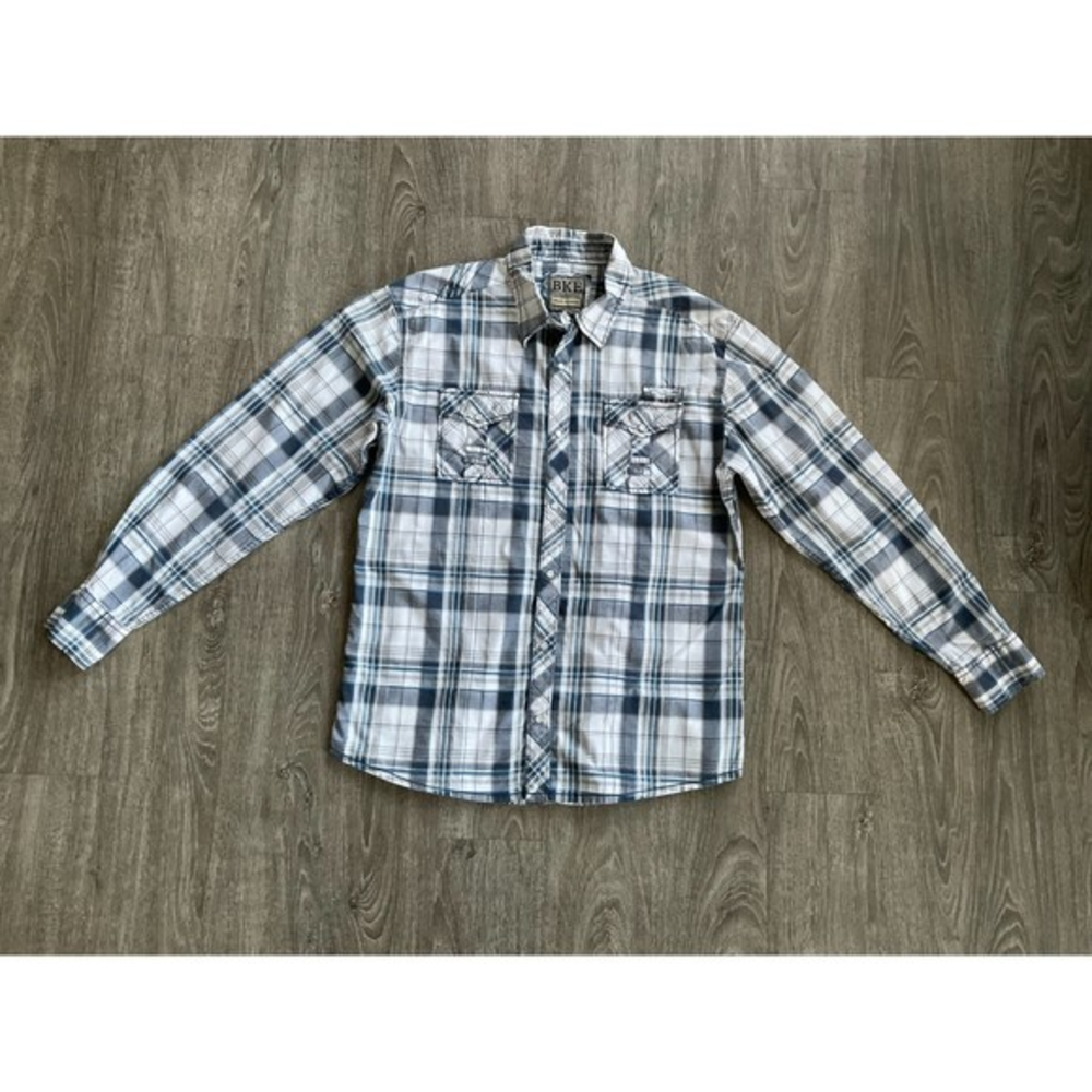 BKE Athletic Fit Stretch Pearl Snap Shirt Western Button Down Size XL‎ Plaid EUC